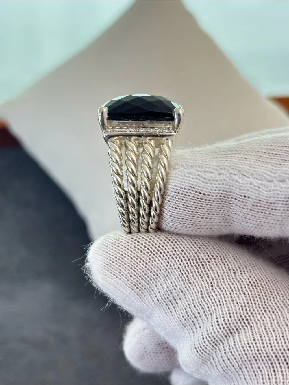David Yurman Wheaton Ring with Black Onyx & Diamonds 6.5